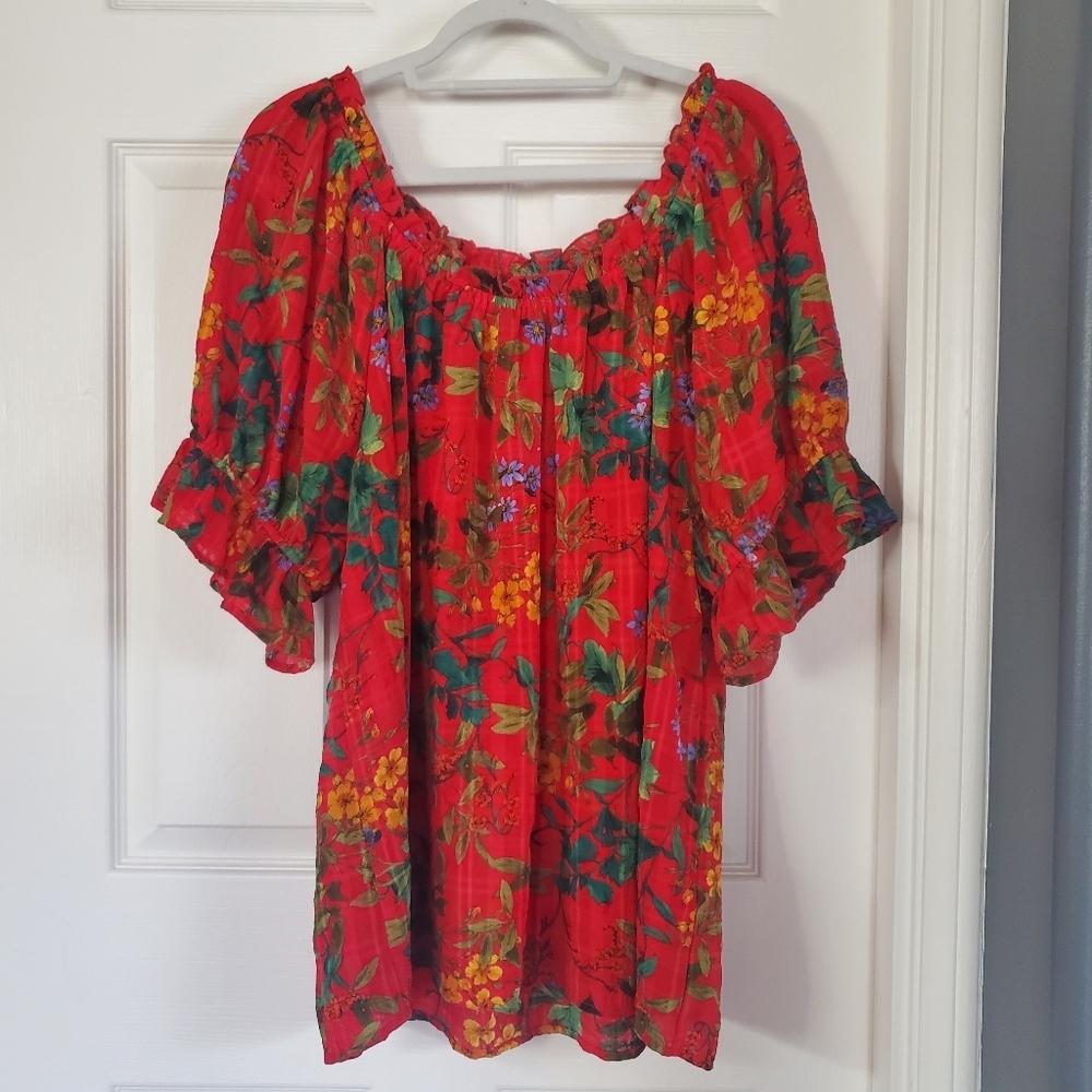 Chenault‎ Off-the-Shoulder Floral Blouse Ruffled Pullover Plus Size 2X Bohemian
